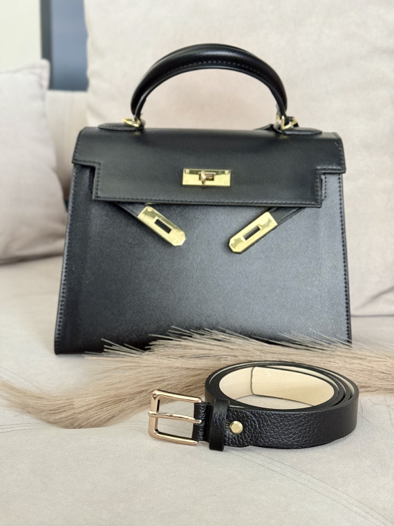 Pasek damski czarny ze skóry naturalnej