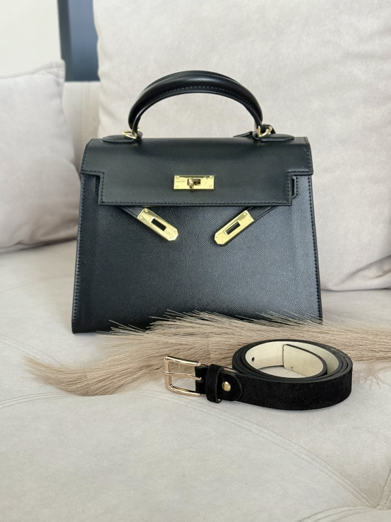 Pasek damski czarny ze skóry naturalnej