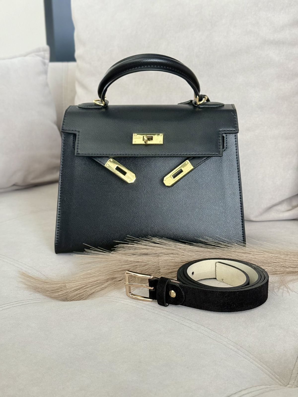 Pasek damski czarny ze skóry naturalnej