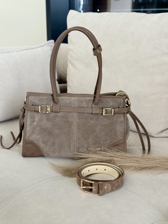 Pasek damski taupe ze skóry naturalnej