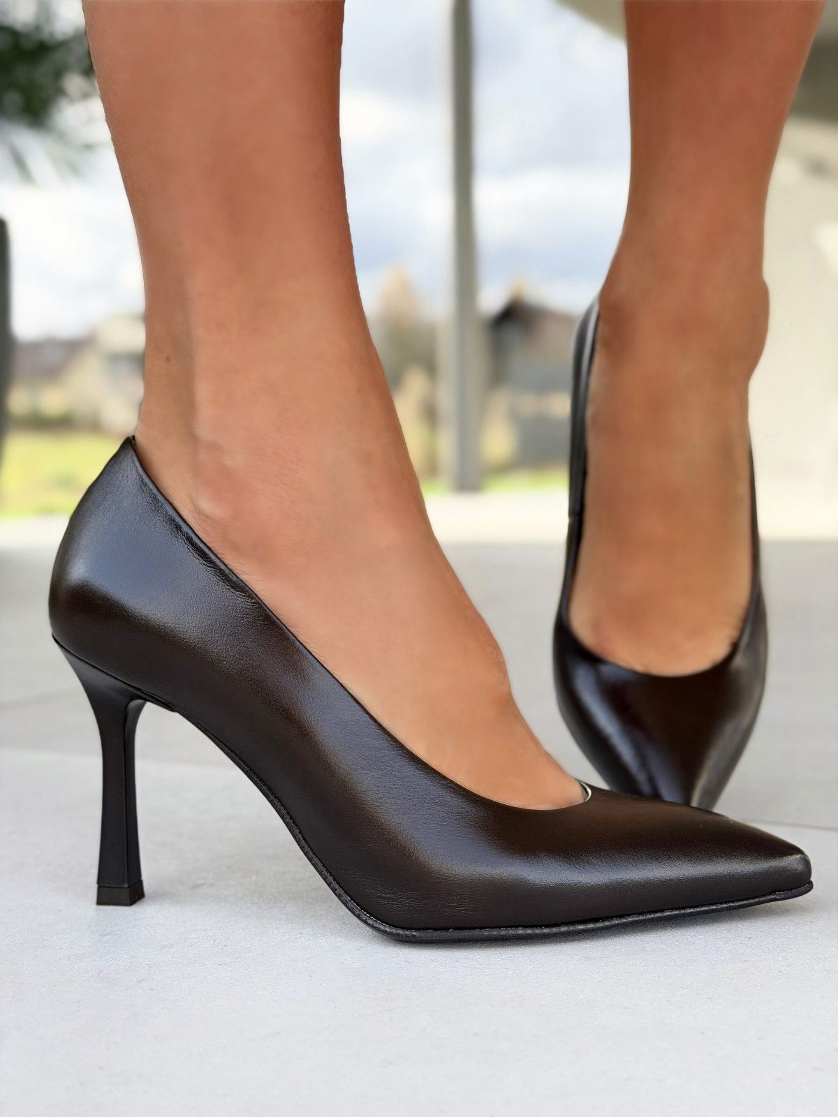 Brązowe czółenka damskie ze skóry naturalnej Polskiej produkcji