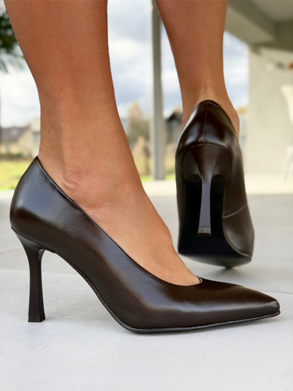 Brązowe czółenka damskie ze skóry naturalnej Polskiej produkcji