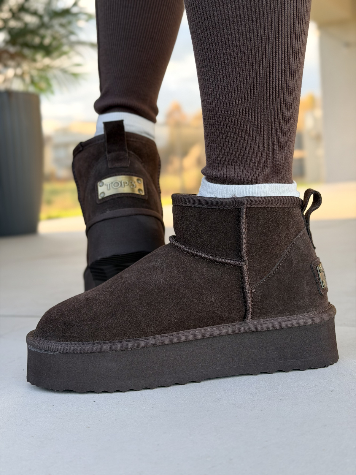 Brązowe Śniegowce ze Skóry naturalnej