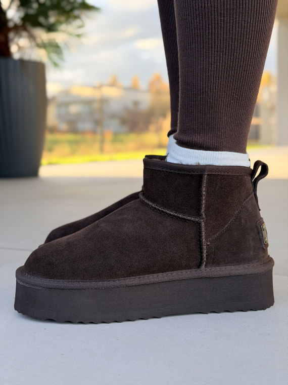 Brązowe Śniegowce ze Skóry naturalnej