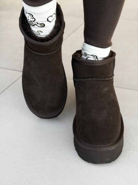 Brązowe Śniegowce ze Skóry naturalnej