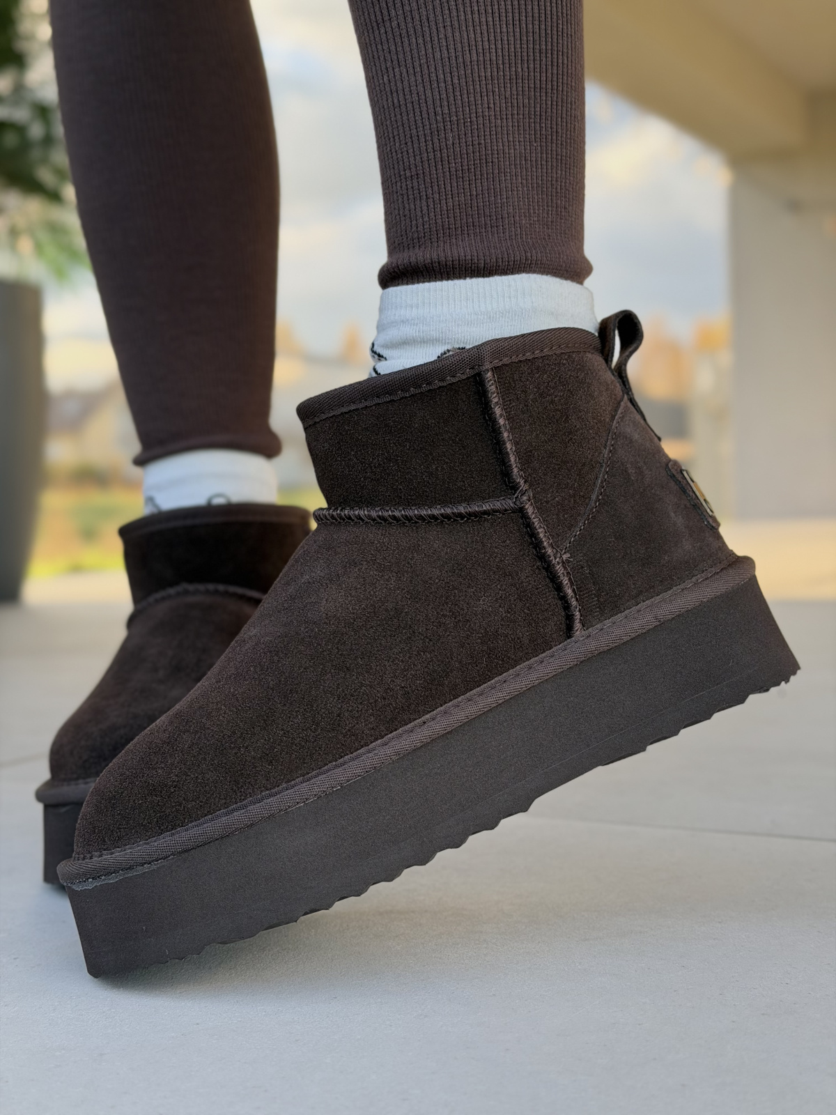 Brązowe Śniegowce ze Skóry naturalnej