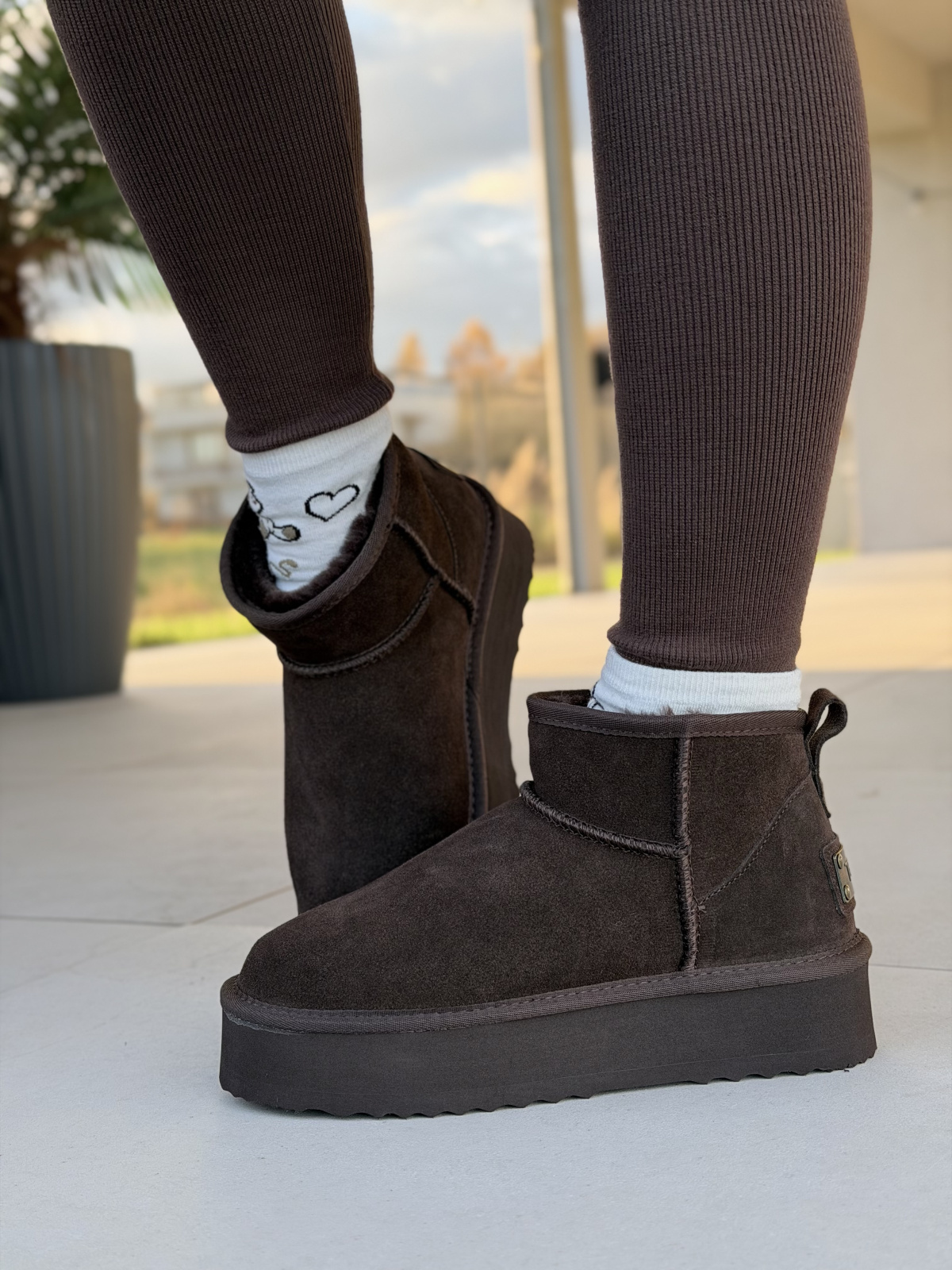 Brązowe Śniegowce ze Skóry naturalnej