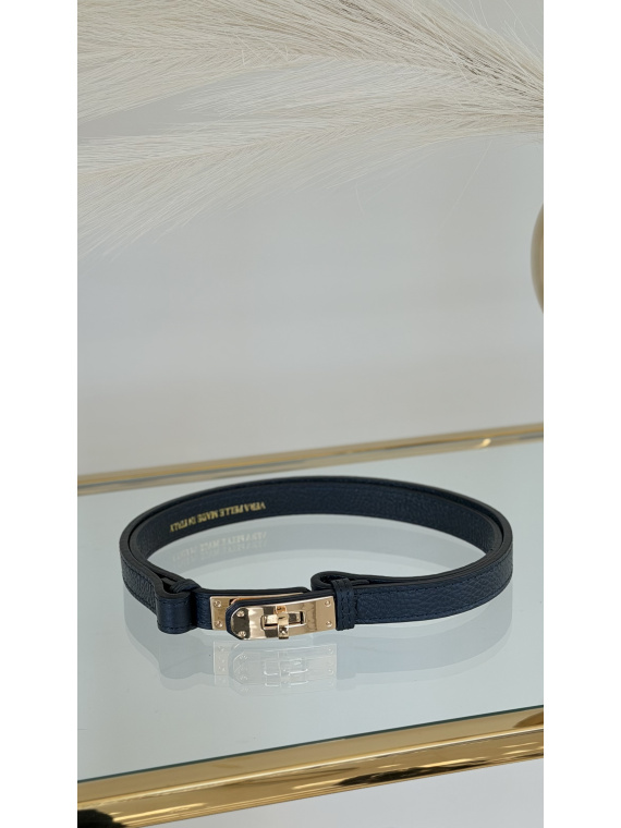 Granatowy Pasek damski ze skóry naturalnej