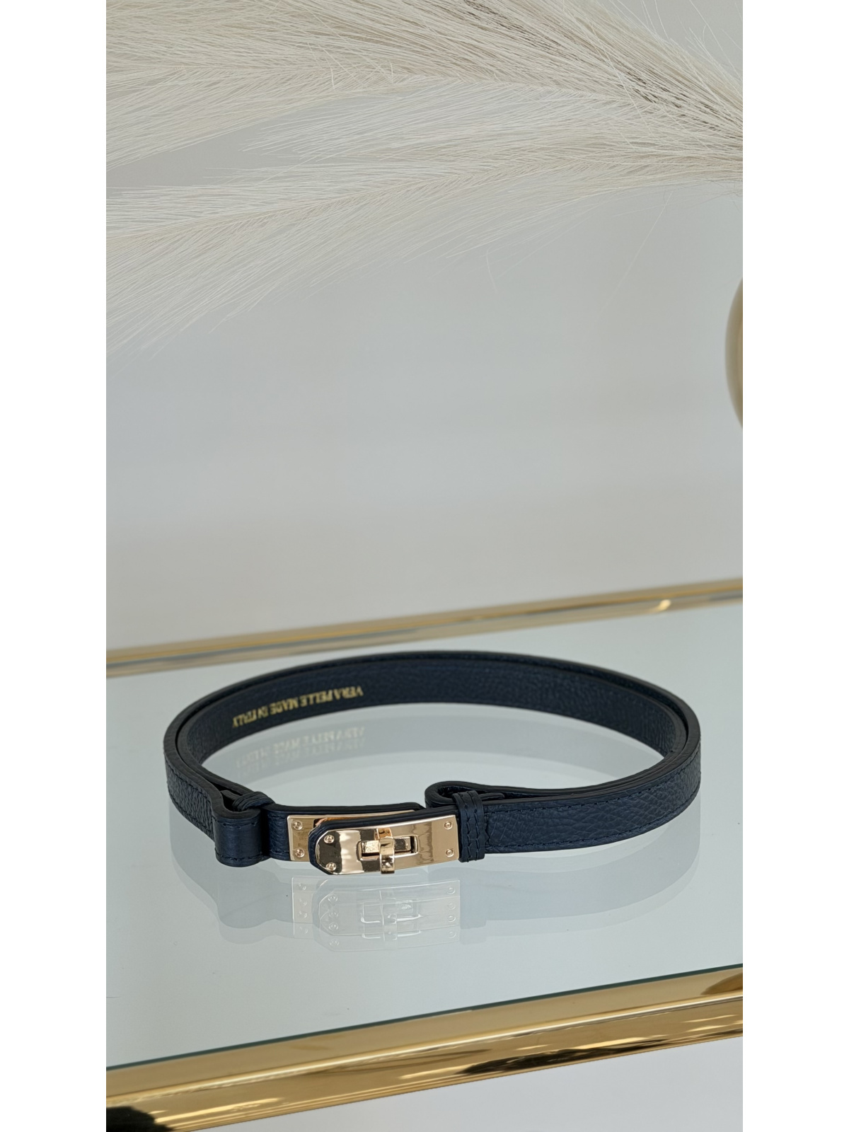 Granatowy Pasek damski ze skóry naturalnej