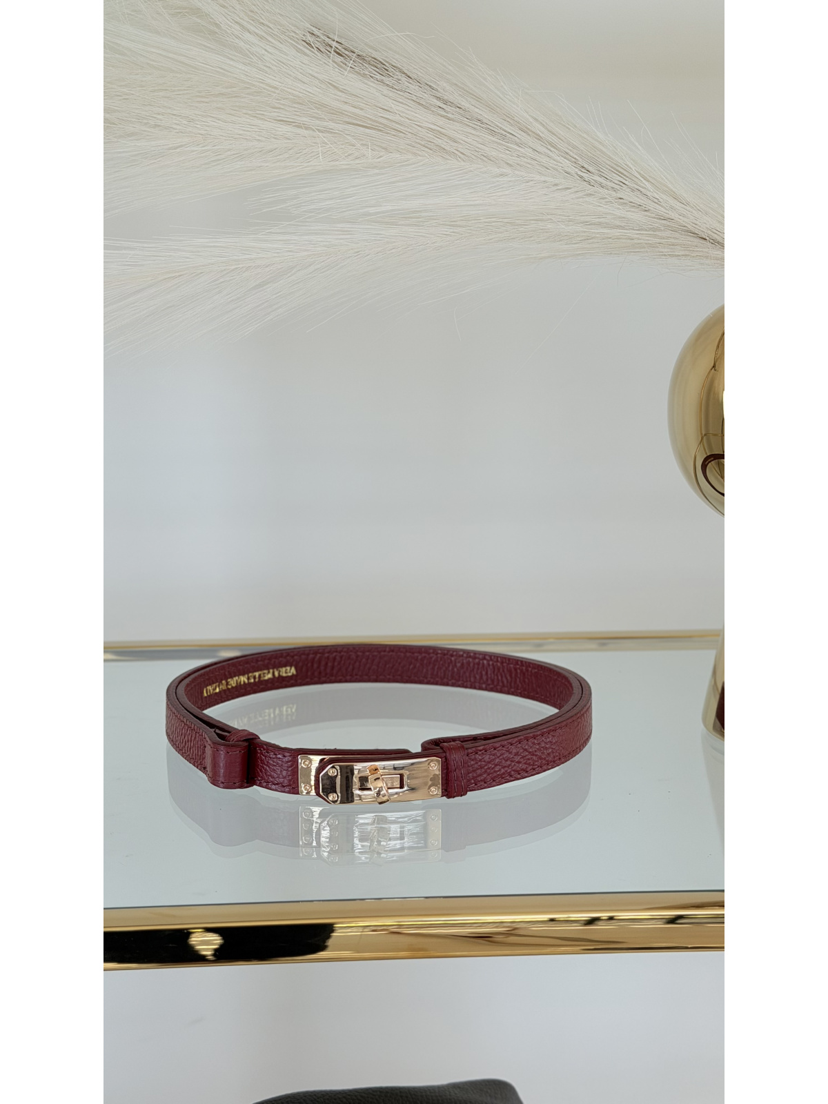 Burgundowy Pasek damski ze skóry naturalnej