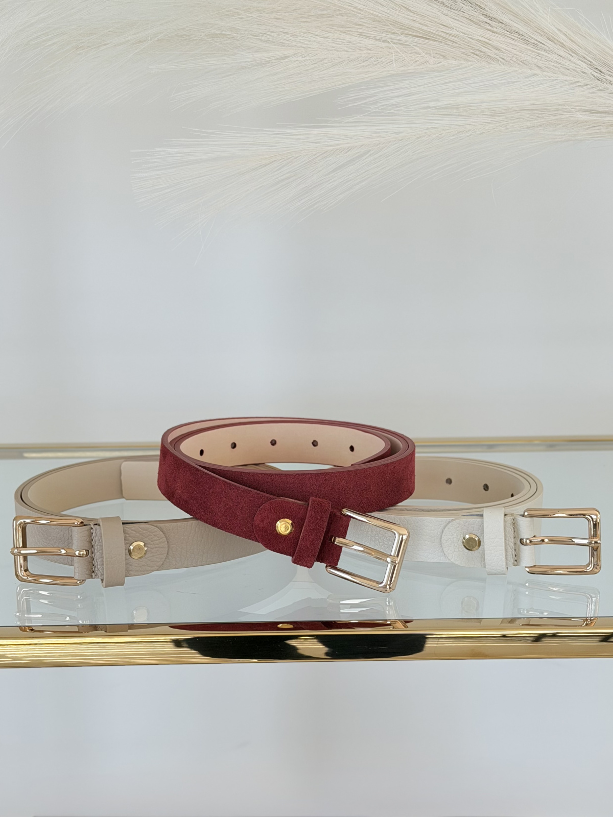 Burgundowy Pasek damski ze skóry naturalnej