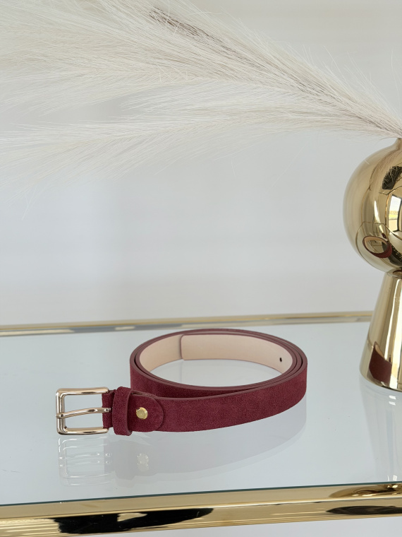 Burgundowy Pasek damski ze skóry naturalnej