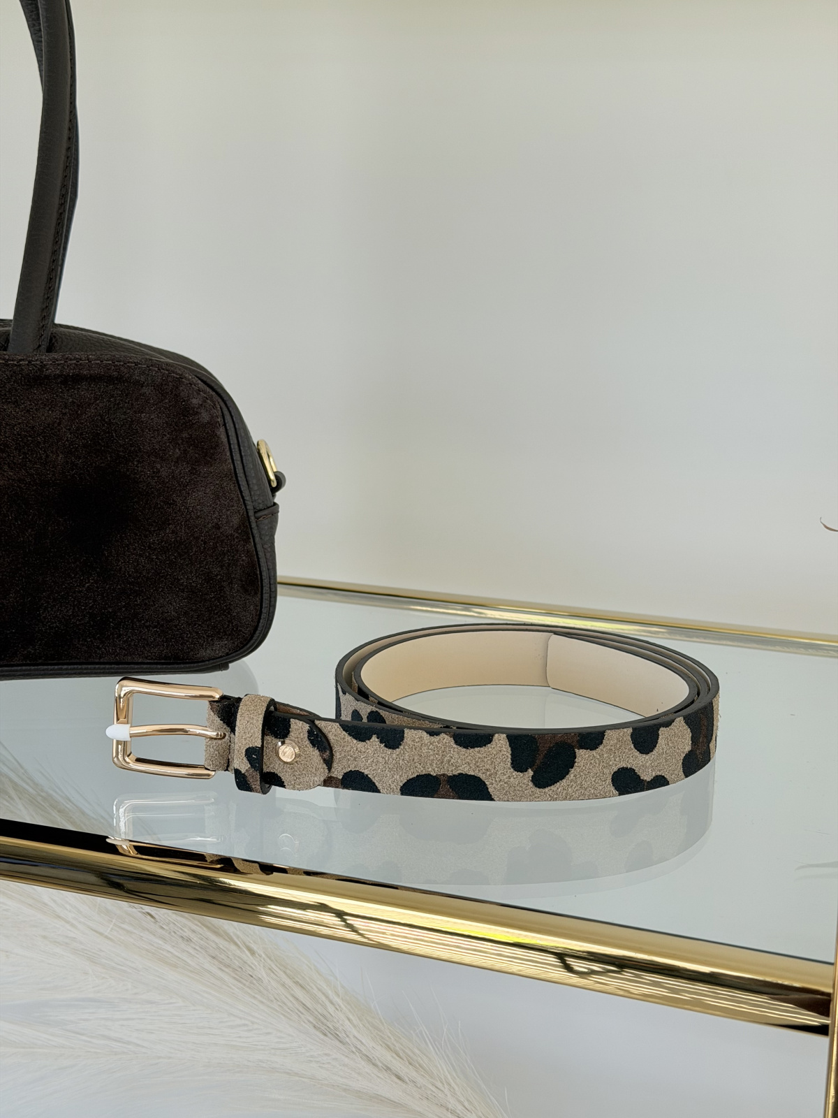 Skórzany pasek damski w panterkę
