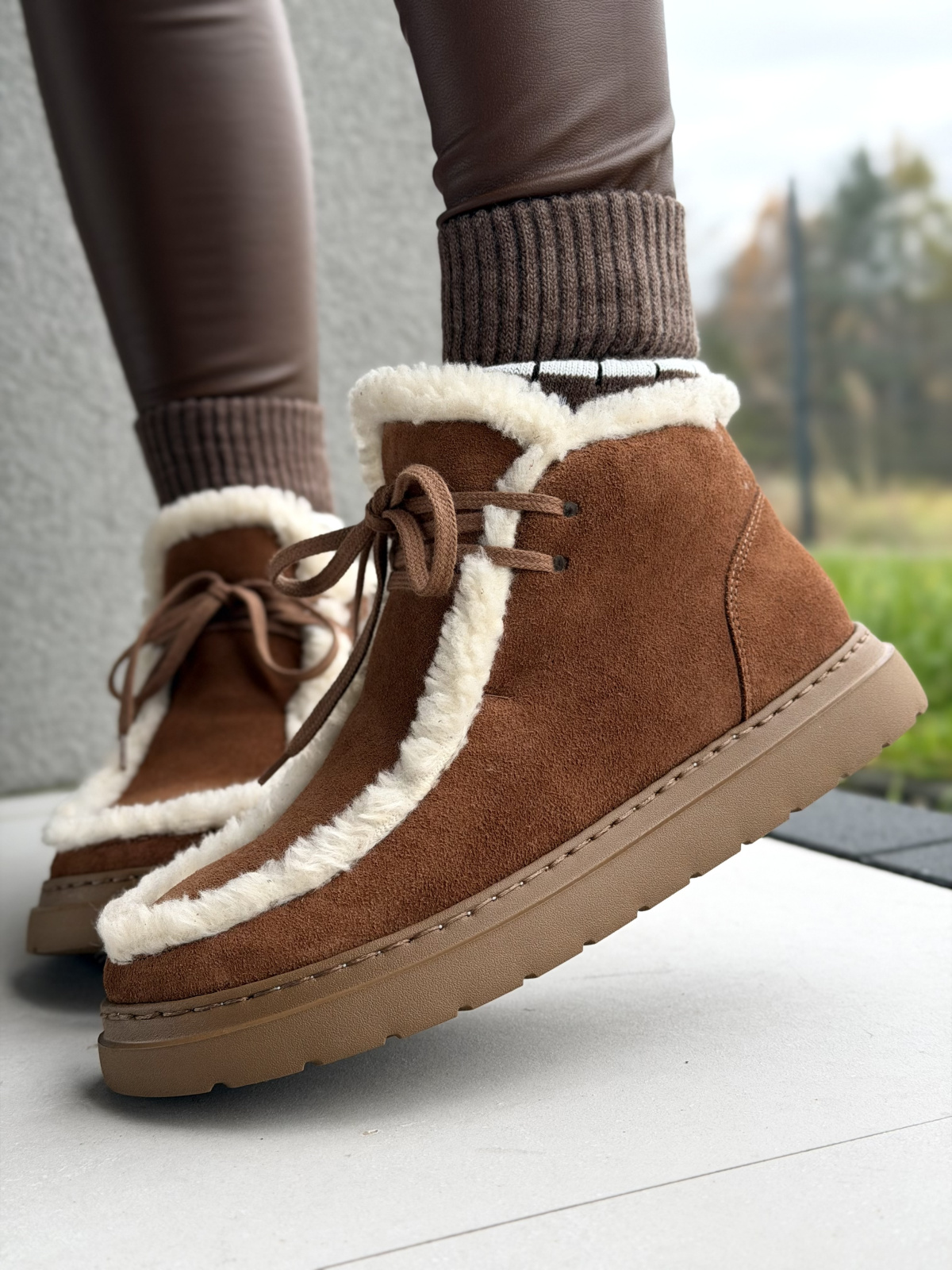 Brązowe śniegowce ze skóry naturalnej OLEKSY