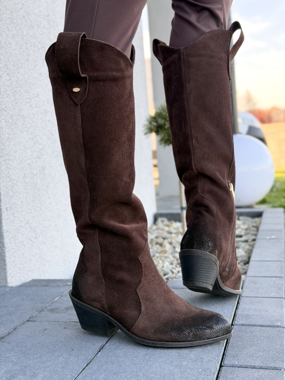 Brązowe kozaki OLEKSY ze skóry naturalnej Polskiej produkcji