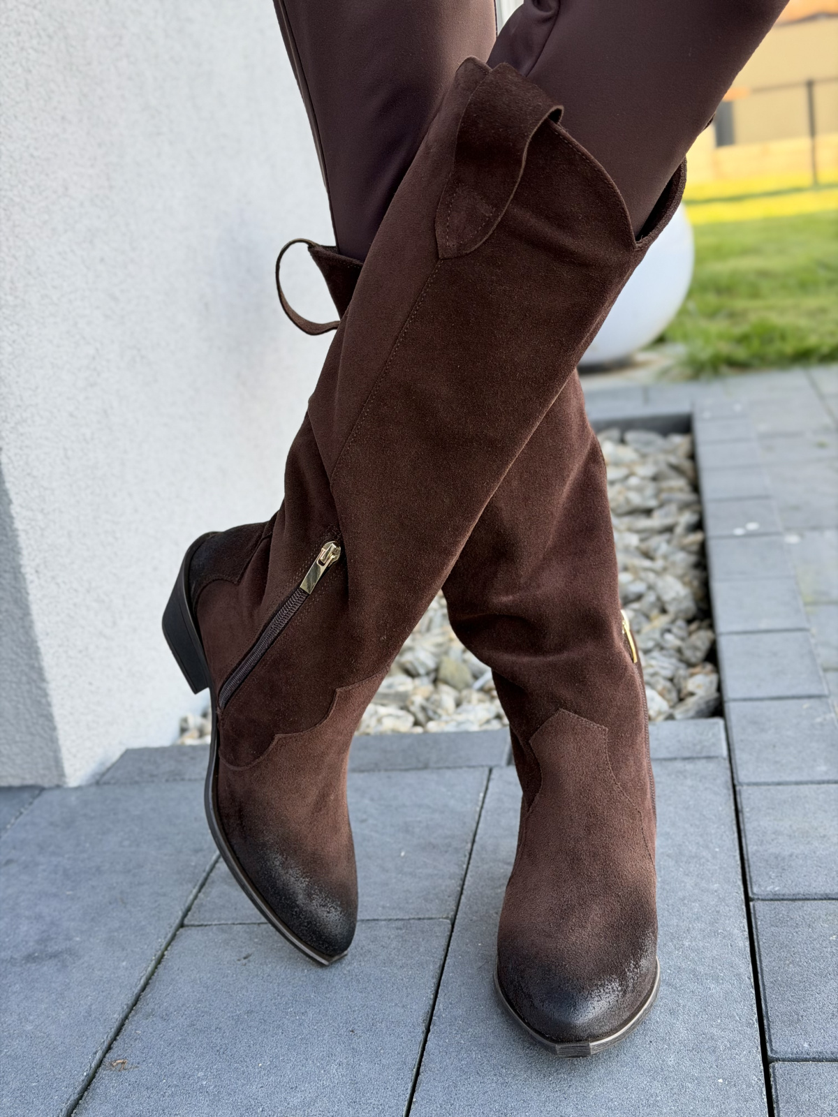 Brązowe kozaki OLEKSY ze skóry naturalnej Polskiej produkcji