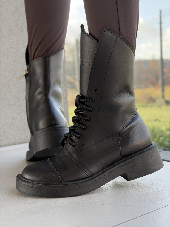 Czarne botki OLEKSY ze skóry naturalnej Polskiej produkcji