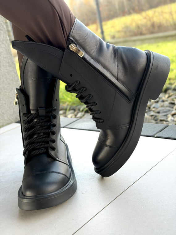 Czarne botki OLEKSY ze skóry naturalnej Polskiej produkcji