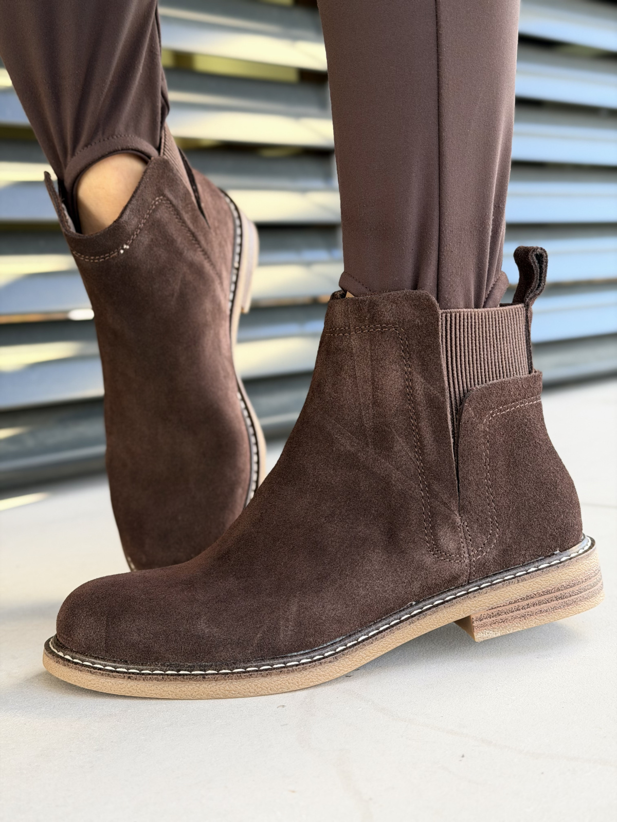 Brązowe botki ze skóry naturalnej