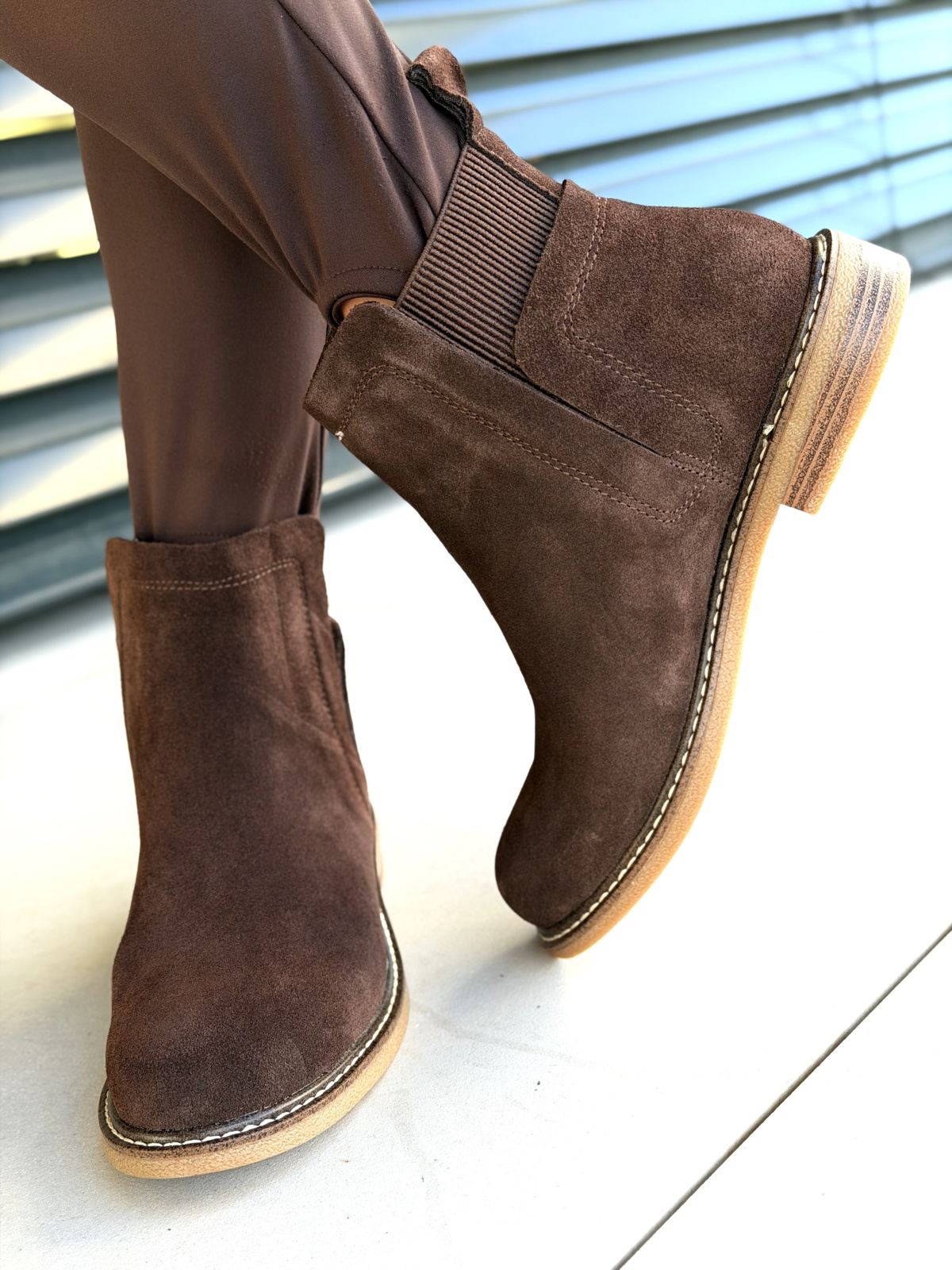 Brązowe botki ze skóry naturalnej