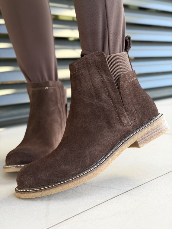 Brązowe botki ze skóry naturalnej