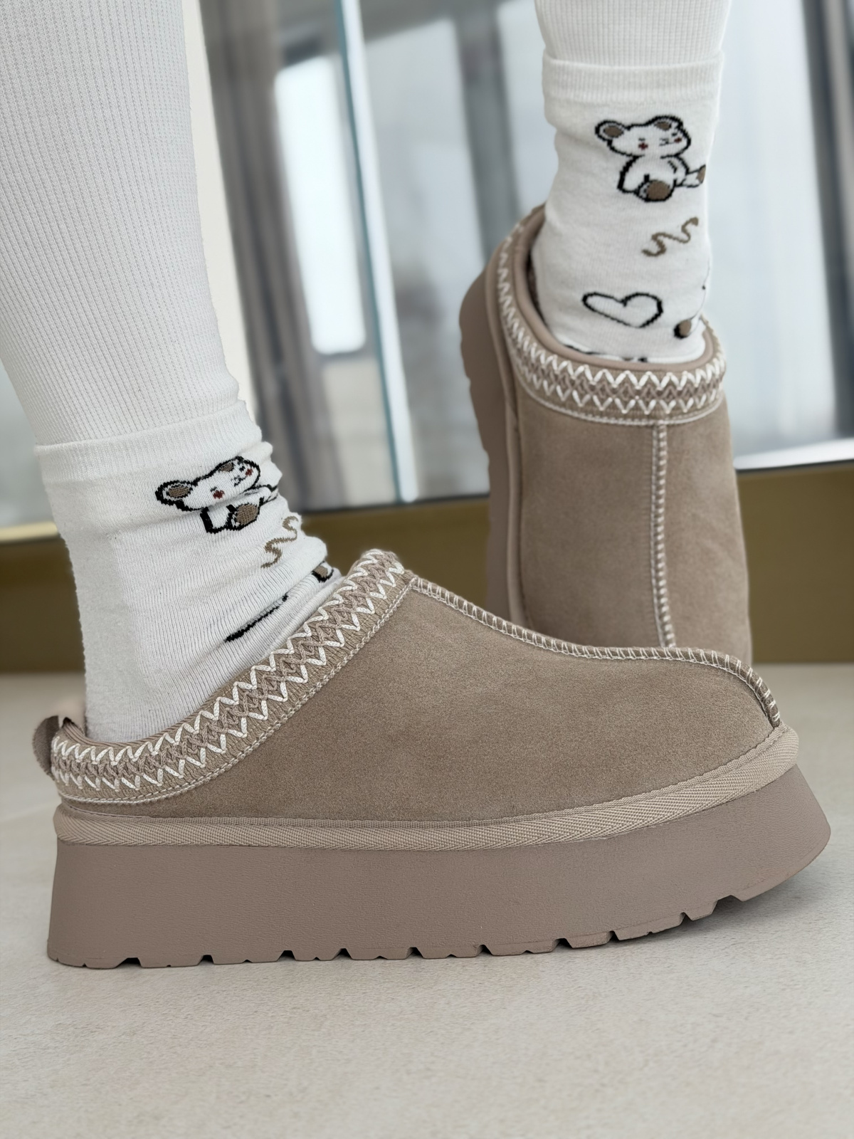 Beżowe Śniegowce ze Skóry naturalnej