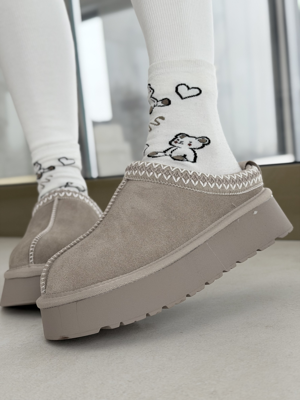 Beżowe Śniegowce ze Skóry naturalnej