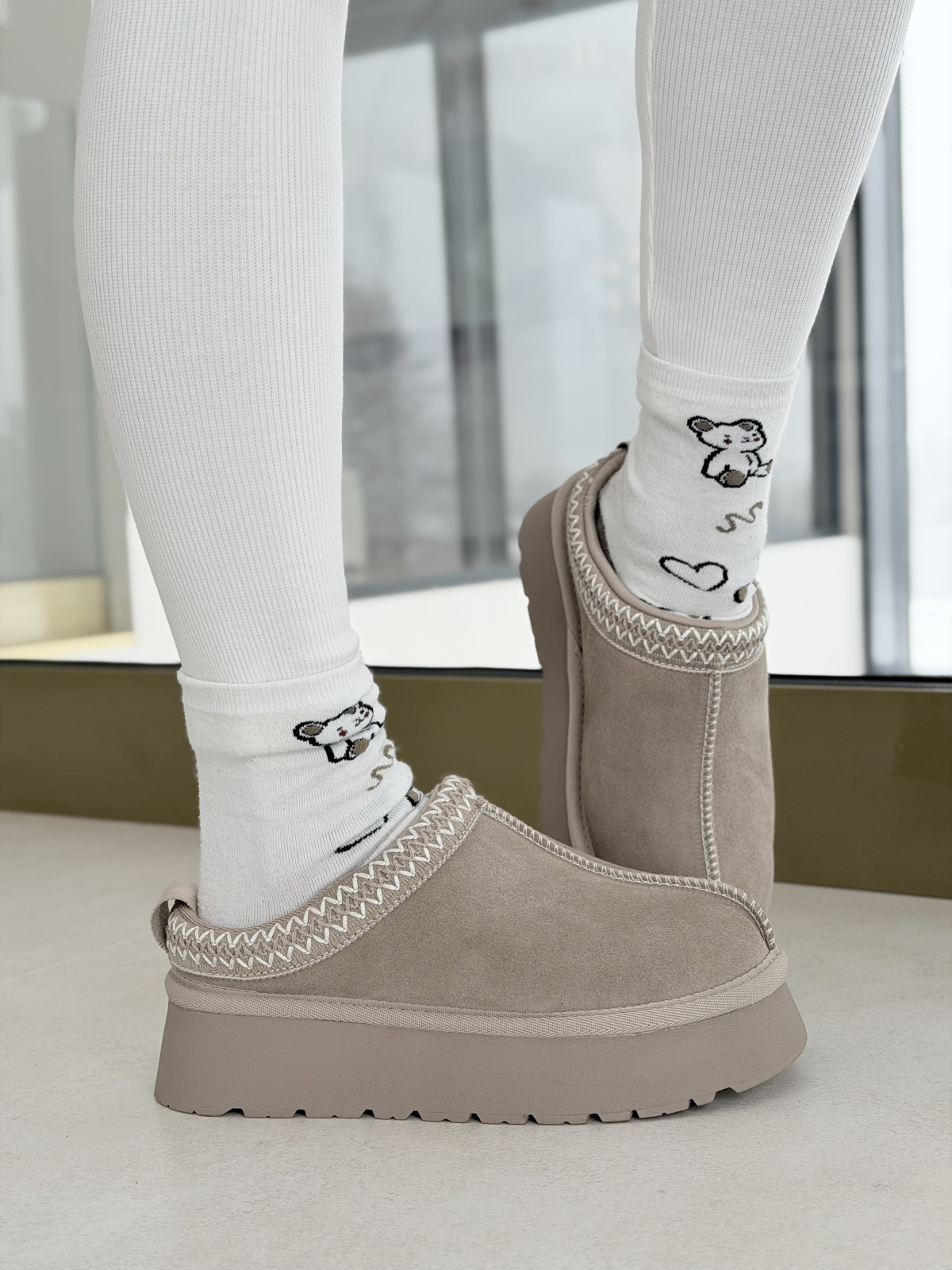 Beżowe Śniegowce ze Skóry naturalnej