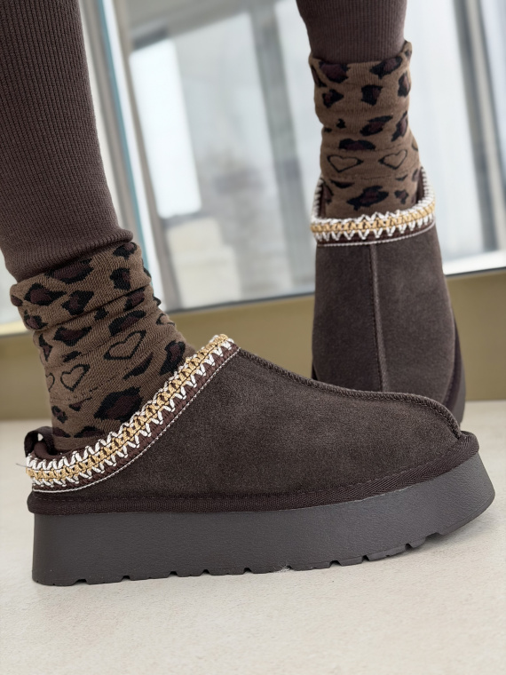 Brązowe Śniegowce ze Skóry naturalnej