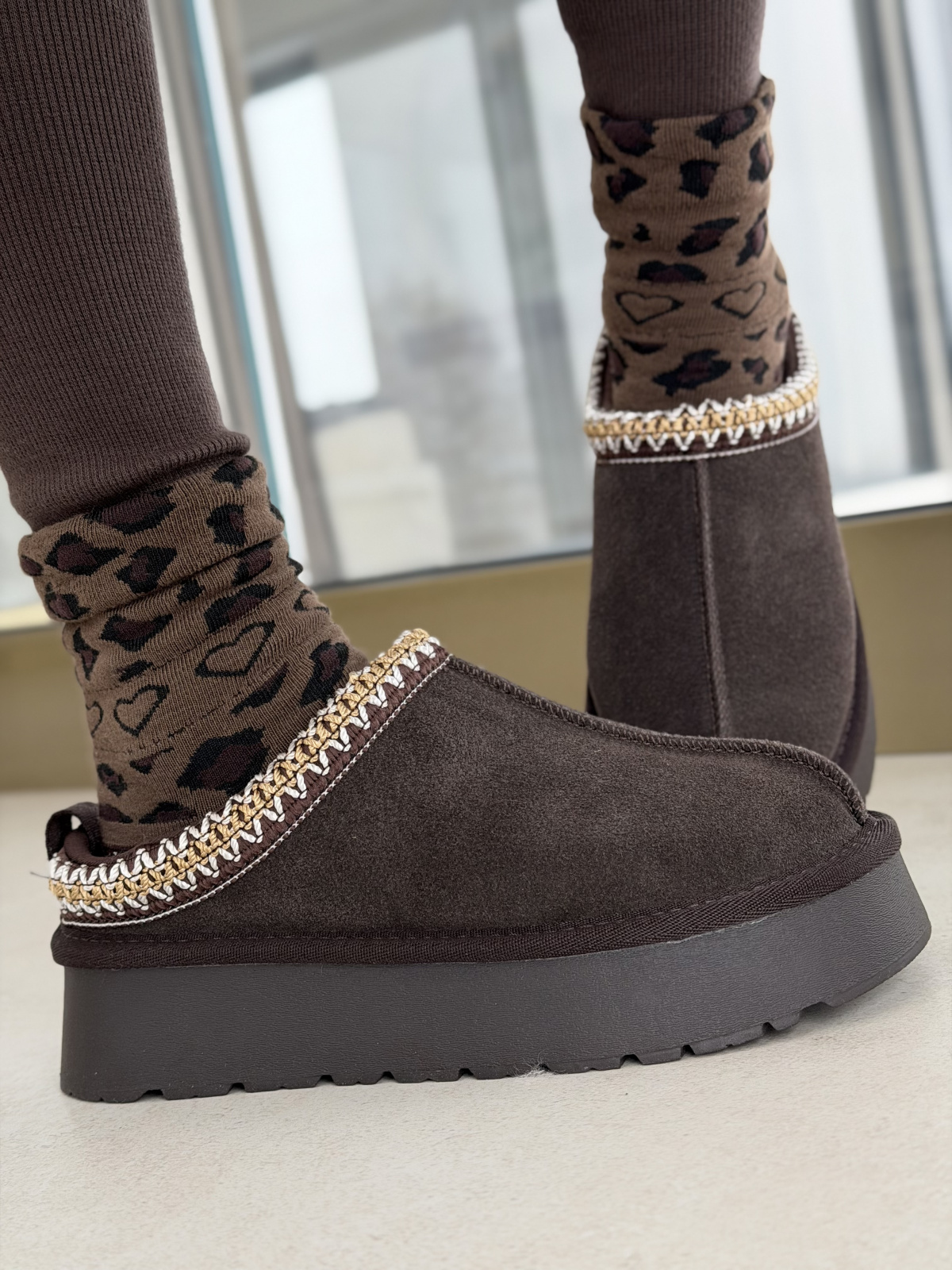 Brązowe Śniegowce ze Skóry naturalnej