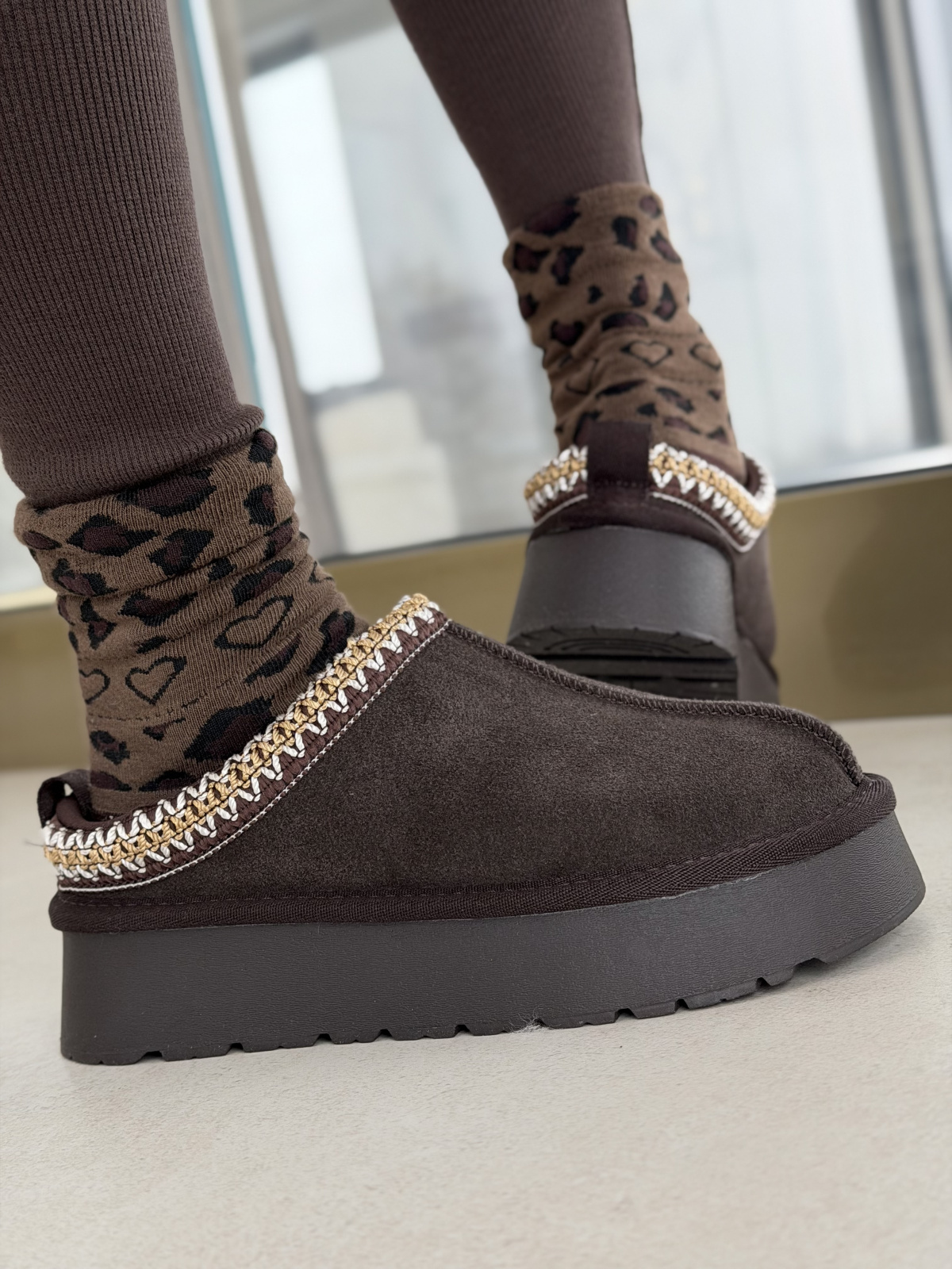 Brązowe Śniegowce ze Skóry naturalnej