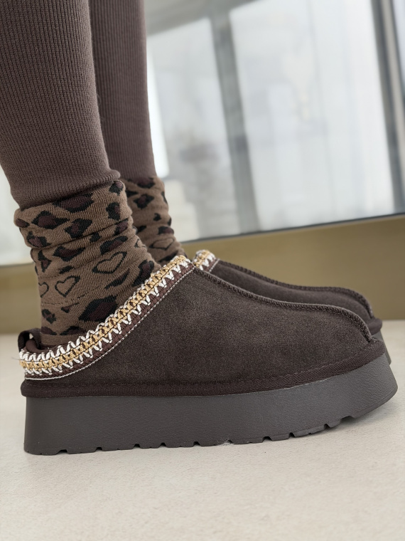 Brązowe Śniegowce ze Skóry naturalnej