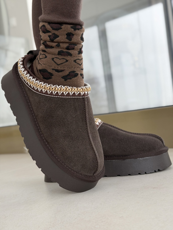 Brązowe Śniegowce ze Skóry naturalnej