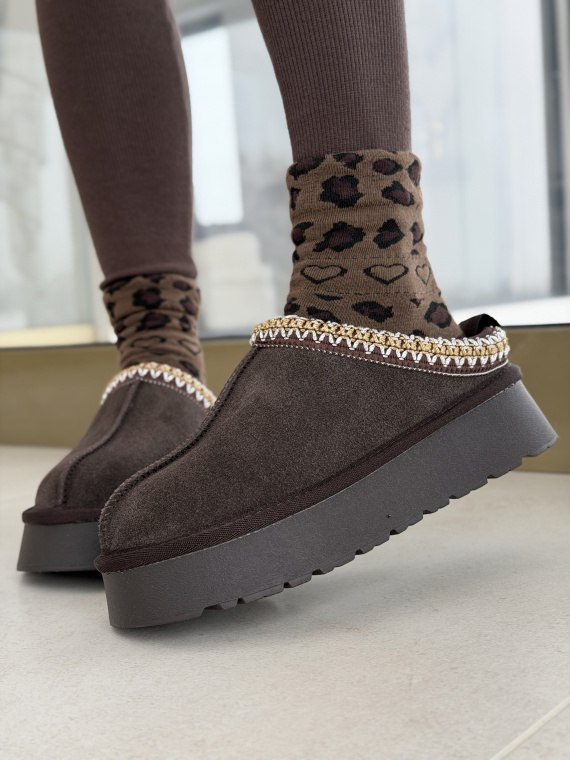 Brązowe Śniegowce ze Skóry naturalnej