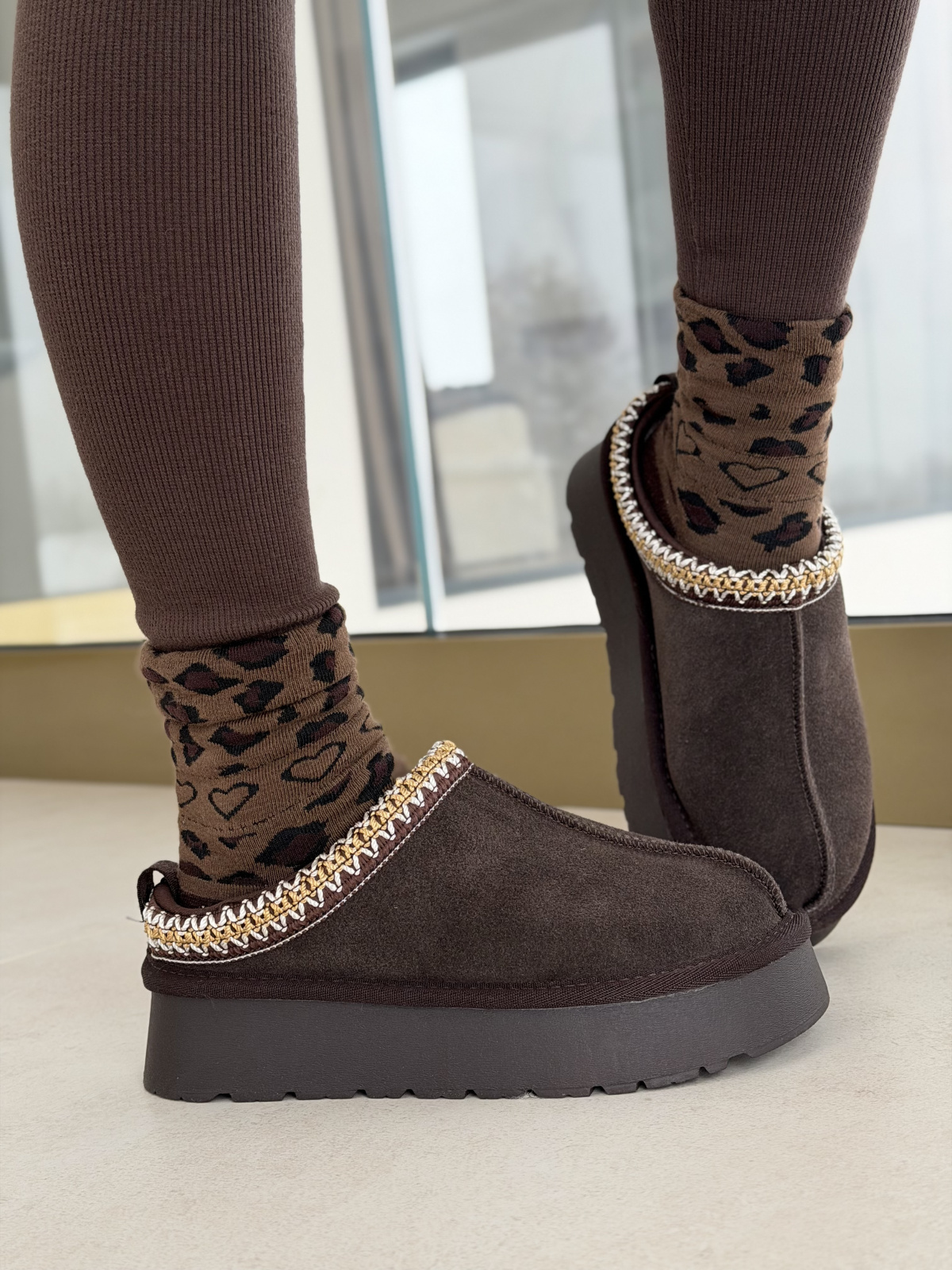 Brązowe Śniegowce ze Skóry naturalnej