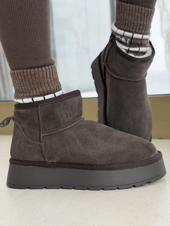 Brązowe Śniegowce ze Skóry naturalnej