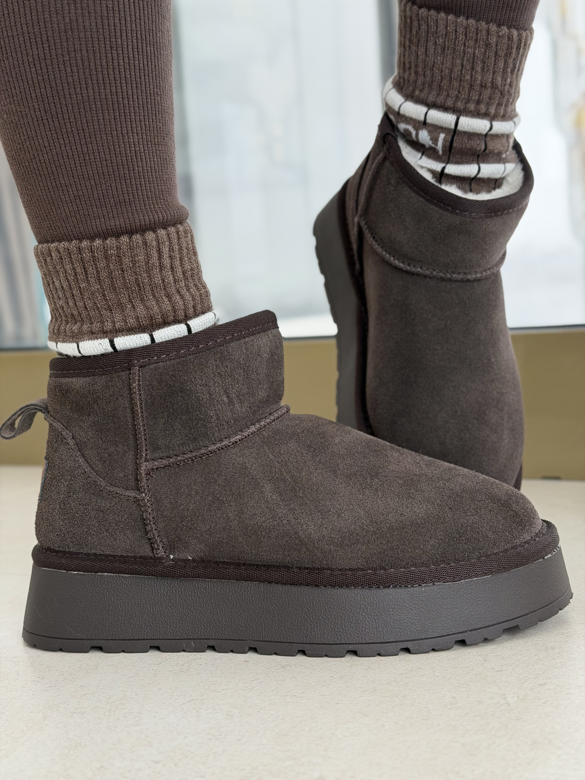 Brązowe Śniegowce ze Skóry naturalnej