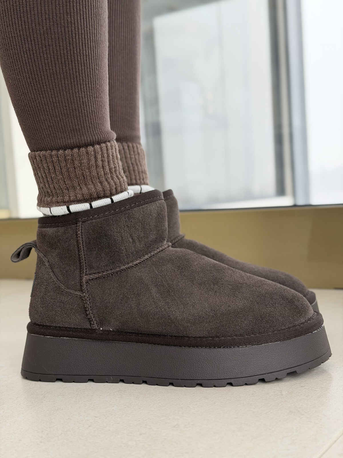 Brązowe Śniegowce ze Skóry naturalnej