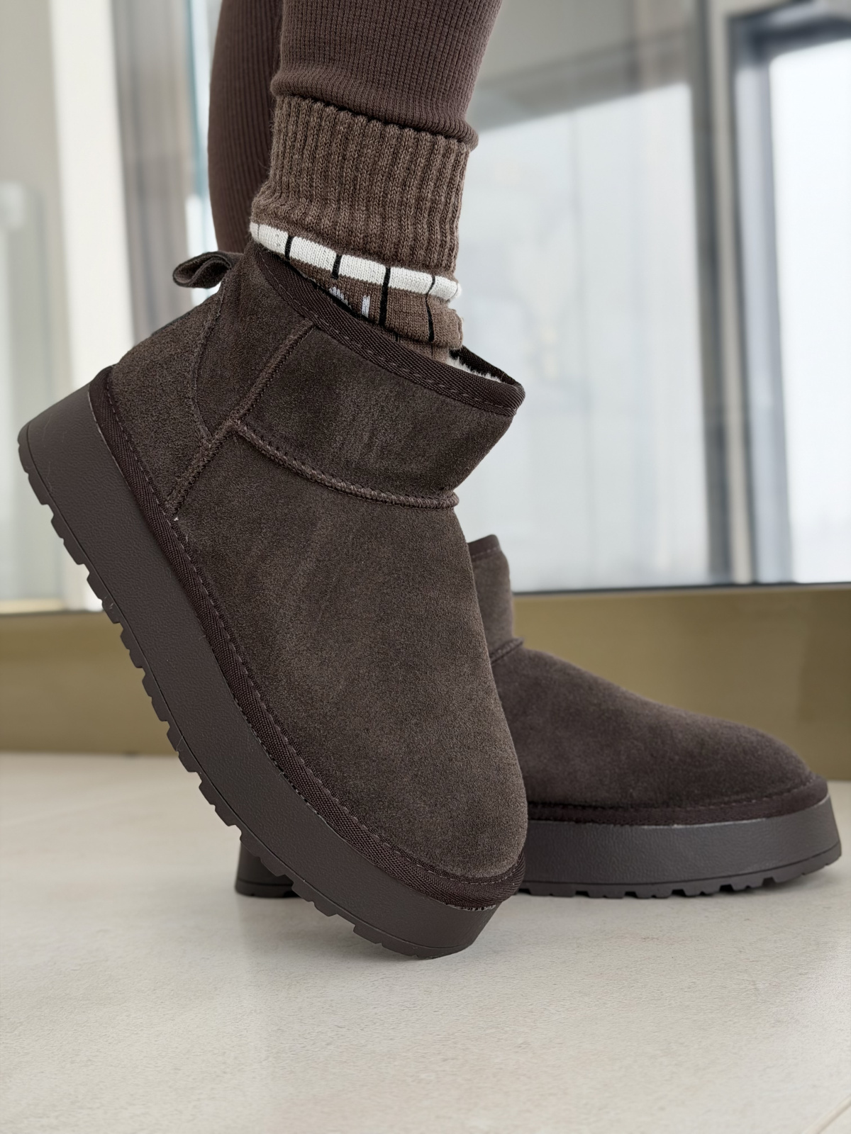 Brązowe Śniegowce ze Skóry naturalnej