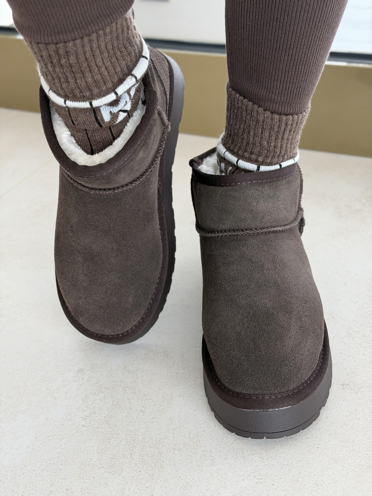 Brązowe Śniegowce ze Skóry naturalnej