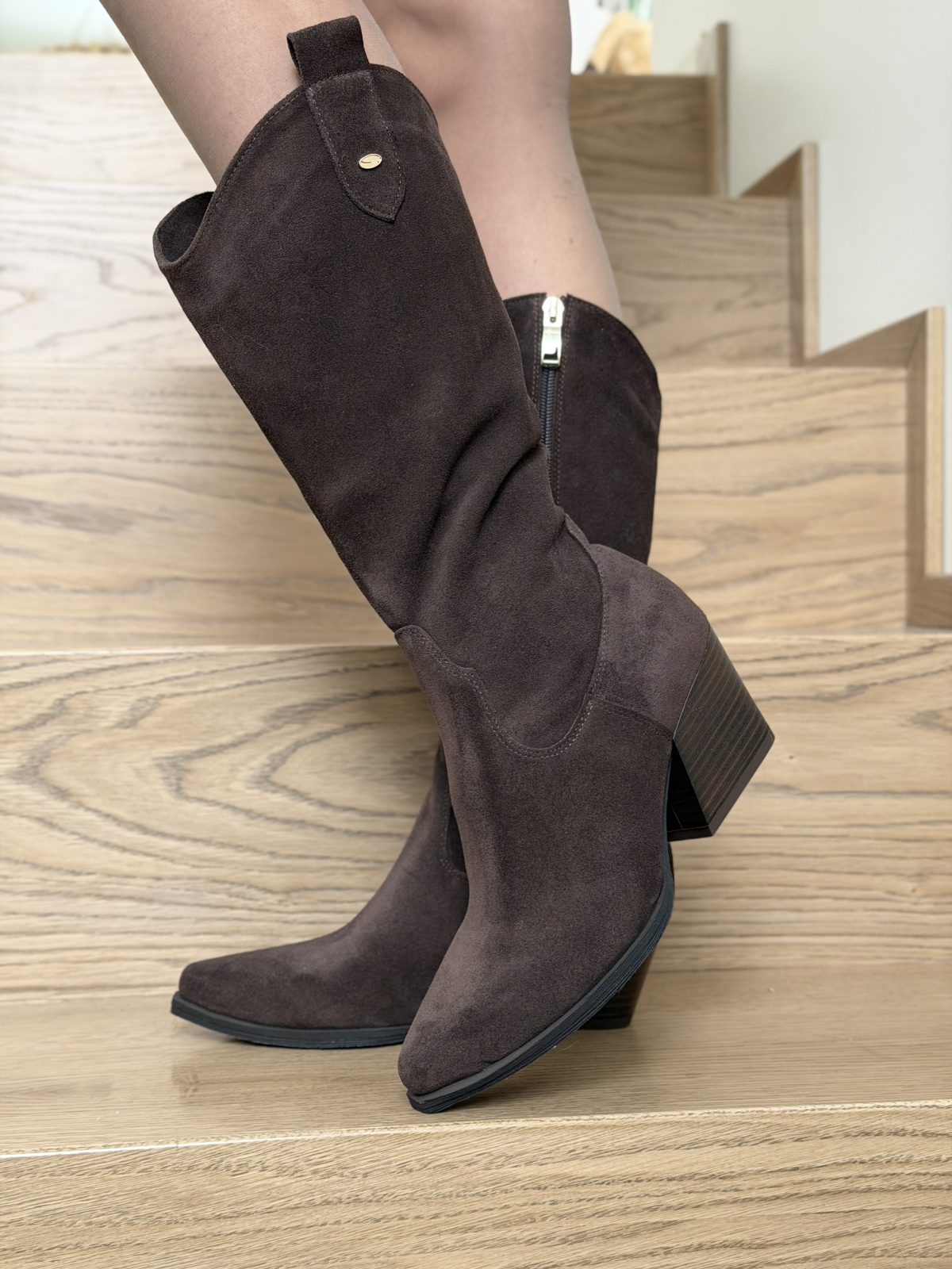 Brązowe kozaki OLEKSY ze skóry naturalnej Polskiej produkcji