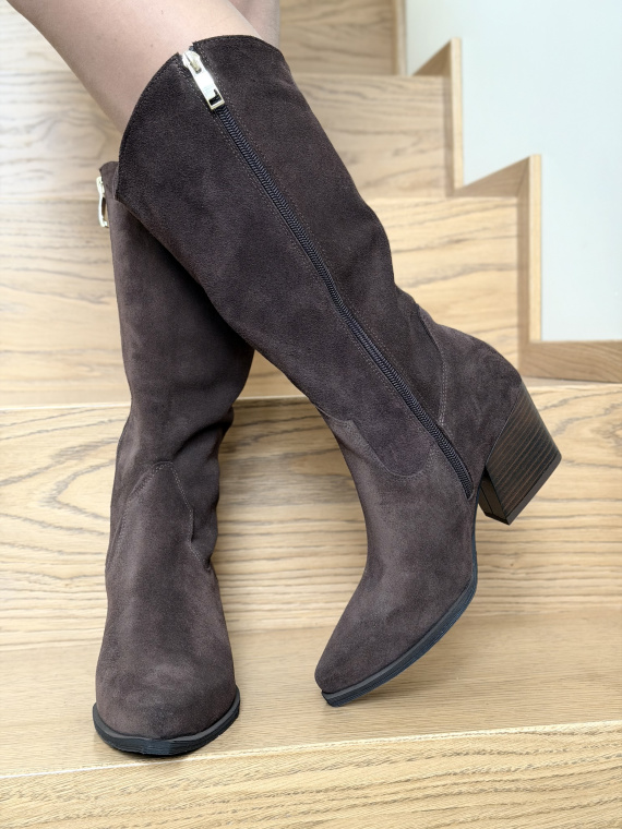 Brązowe kozaki OLEKSY ze skóry naturalnej Polskiej produkcji