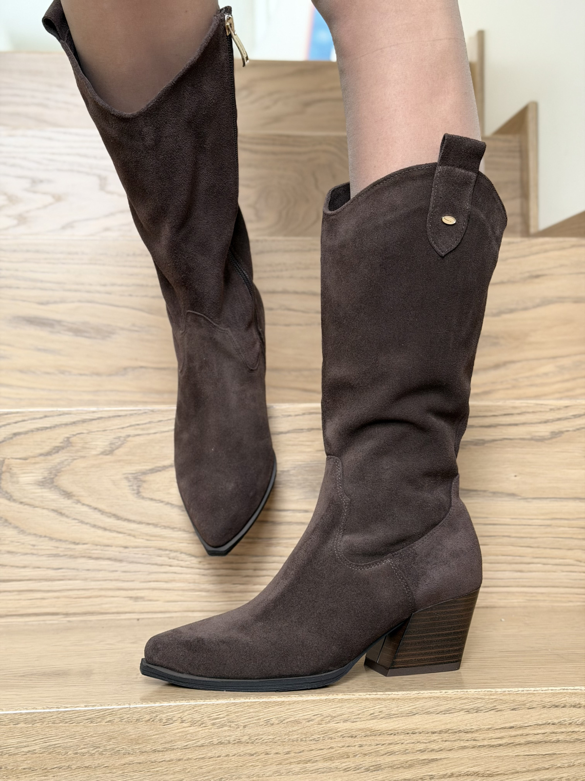 Brązowe kozaki OLEKSY ze skóry naturalnej Polskiej produkcji