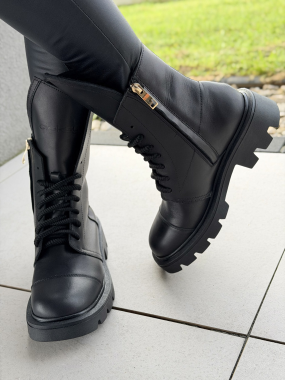 Czarne botki OLEKSY ze skóry naturalnej Polskiej produkcji