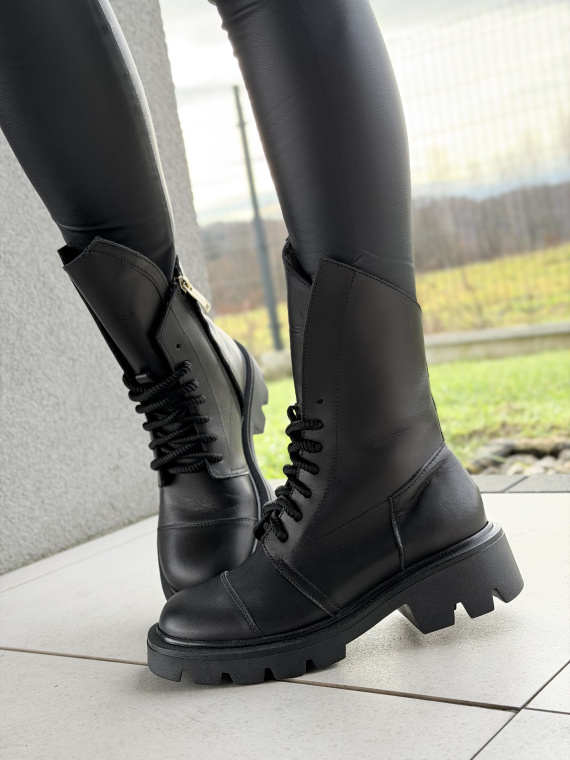 Czarne botki OLEKSY ze skóry naturalnej Polskiej produkcji