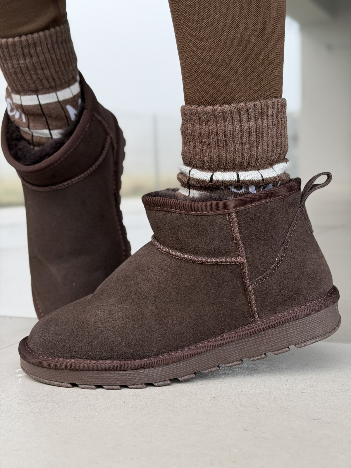 Brązowe Śniegowce ze Skóry naturalnej