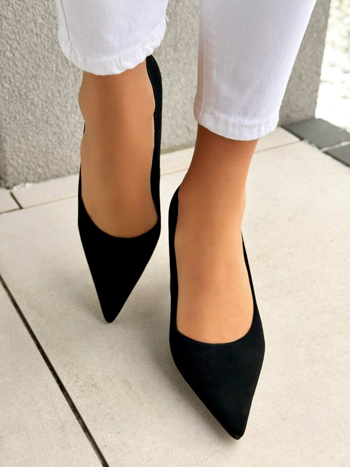 Czarne czółenka zamszowe na obcasie eleganckie OLEKSY