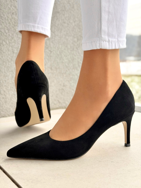 Czarne czółenka zamszowe na obcasie eleganckie OLEKSY