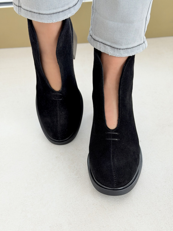 Czarne botki zamszowe na słupku eleganckie OLEKSY