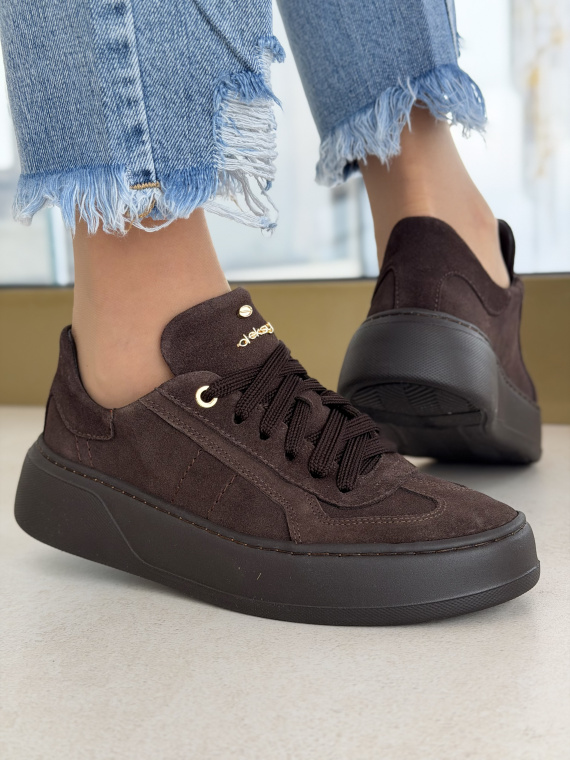 Brązowe sneakersy zamszowe ze skóry naturalnej OLEKSY